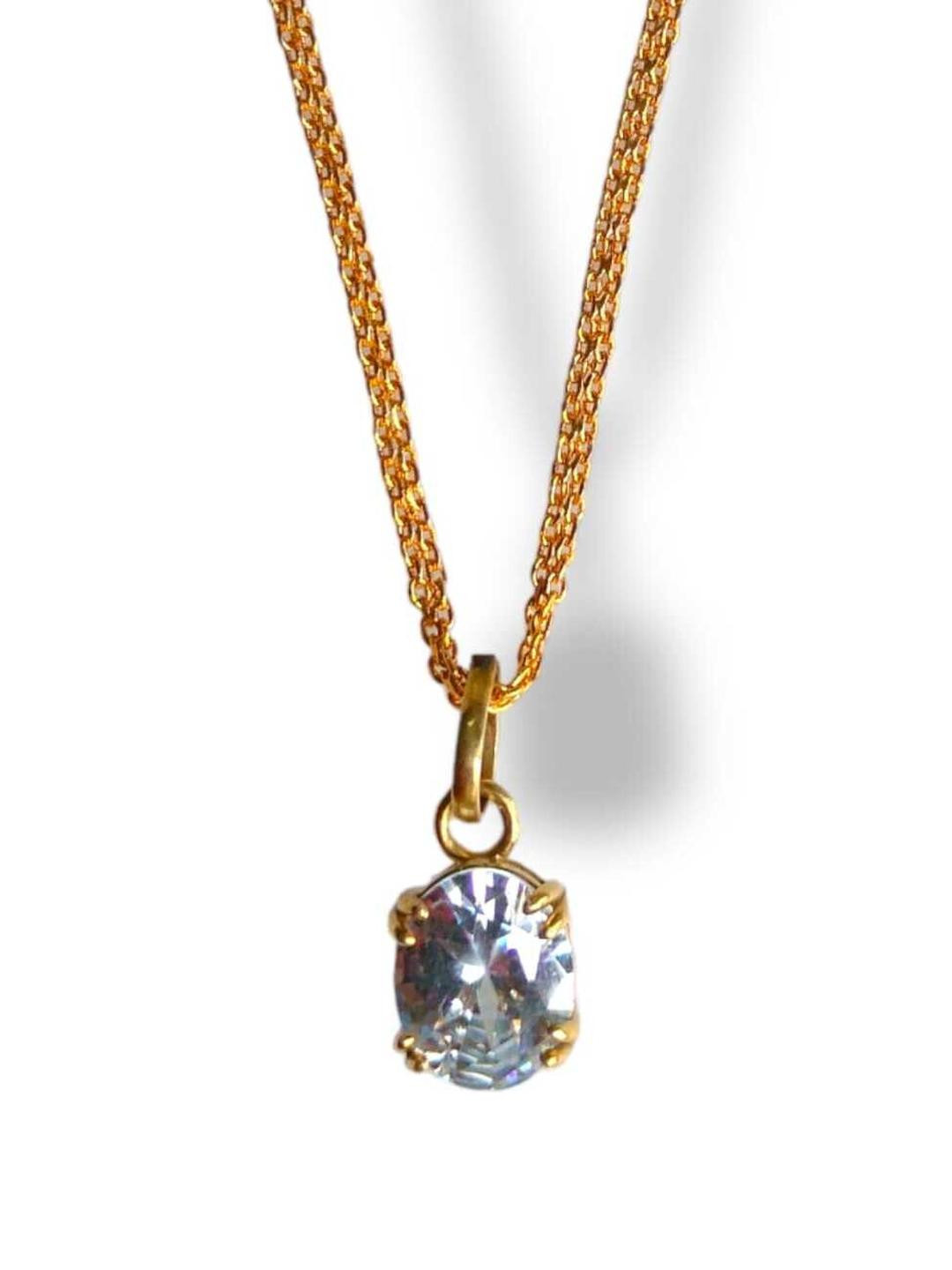 VANISHREE WORLD Gold-Plated Oval American Diamond Pendants with Chains