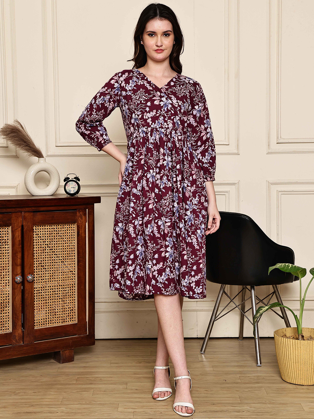 Merira Ethnic Motifs Printed Cotton Fit and Flare Dress