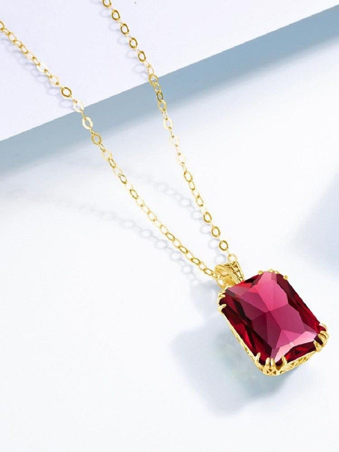 GenZcomplex Gold-Plated Square Ruby Pendants