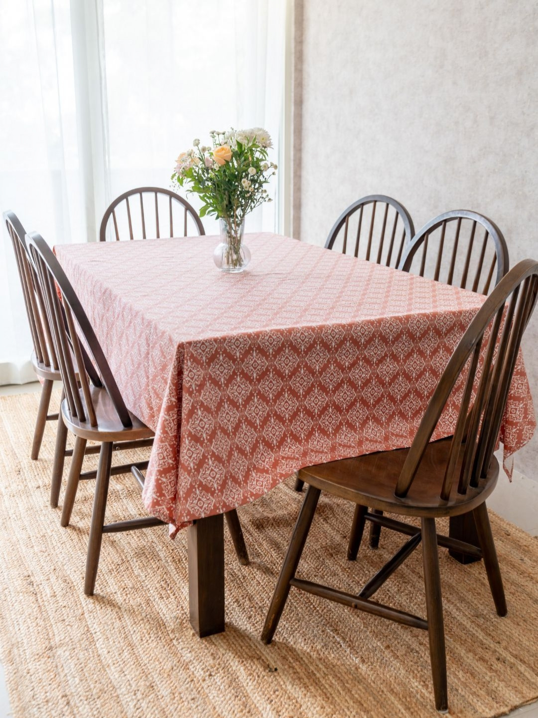The Yard House Agra Red Anti-Slip Wipeable Cotton Printed Rectangular 8-Seater Table Cover