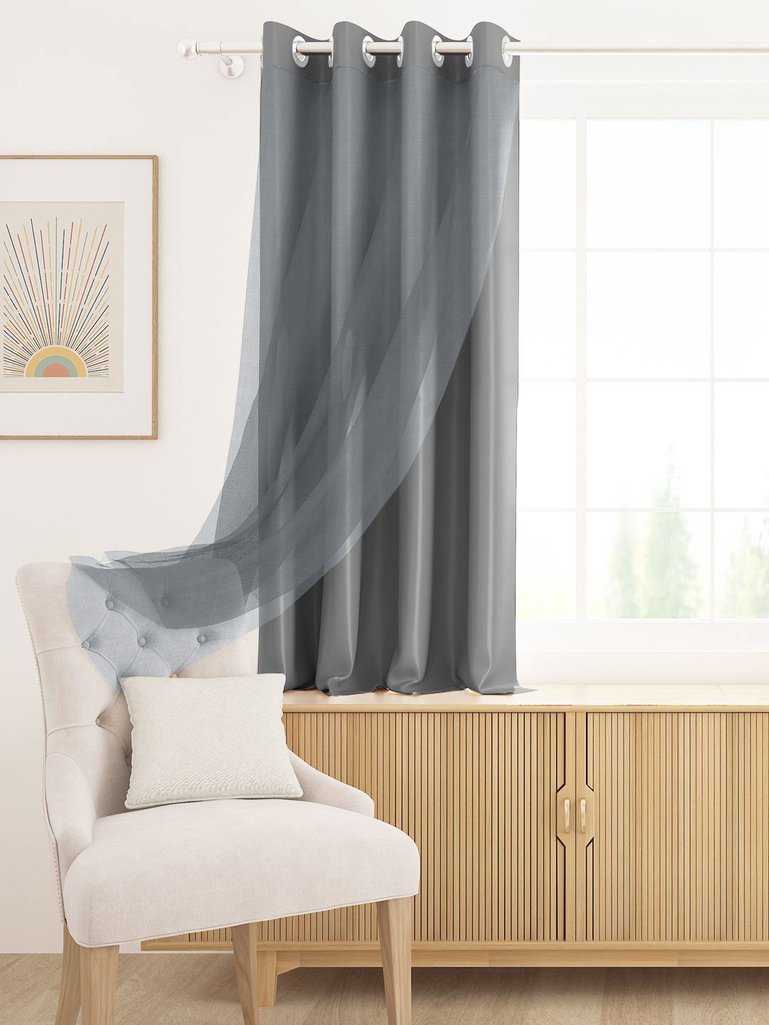 Story@home Grey Black Out & Sheer Window Curtain