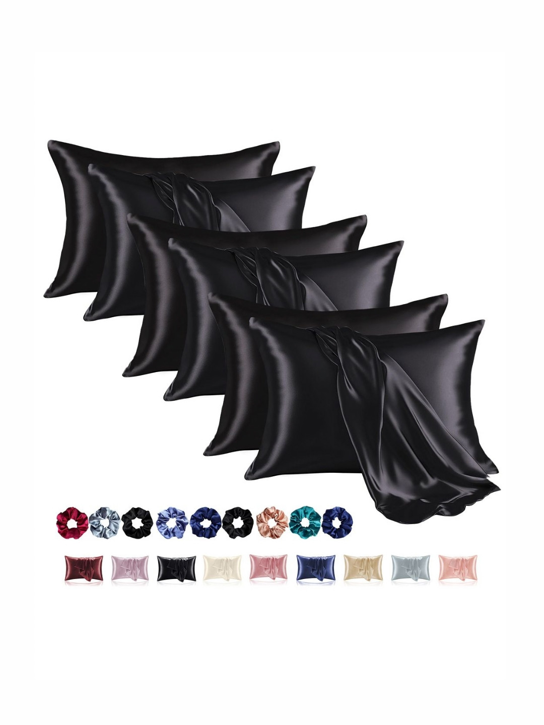 RUBOXA Black 6 Pieces Solid Linen Rectangle Pillow Covers