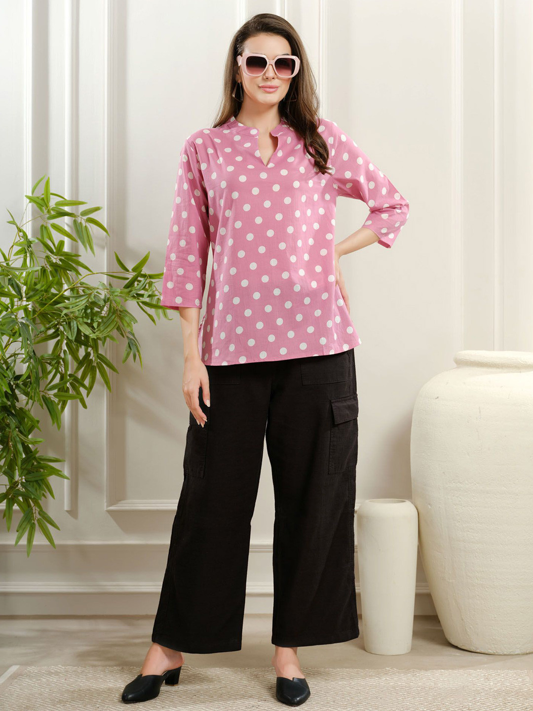 NIGHT FLOSS Women Polka Dots Print Straight Kurti