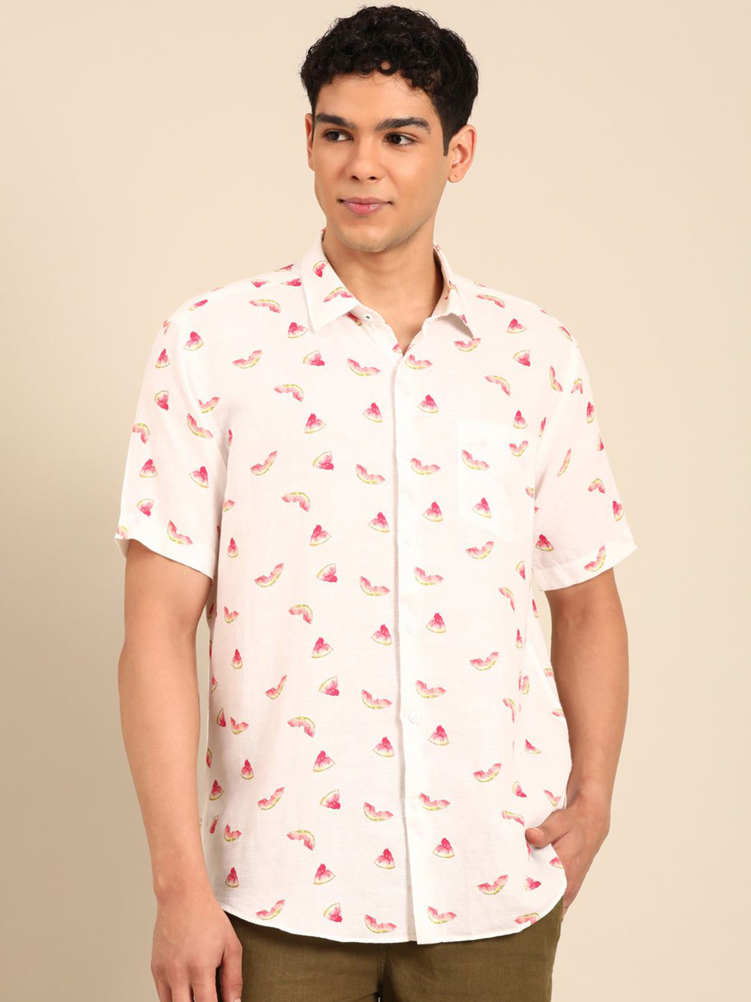 Linen Club Contemporary Regular Fit Conversational Printed Casual Shirt
