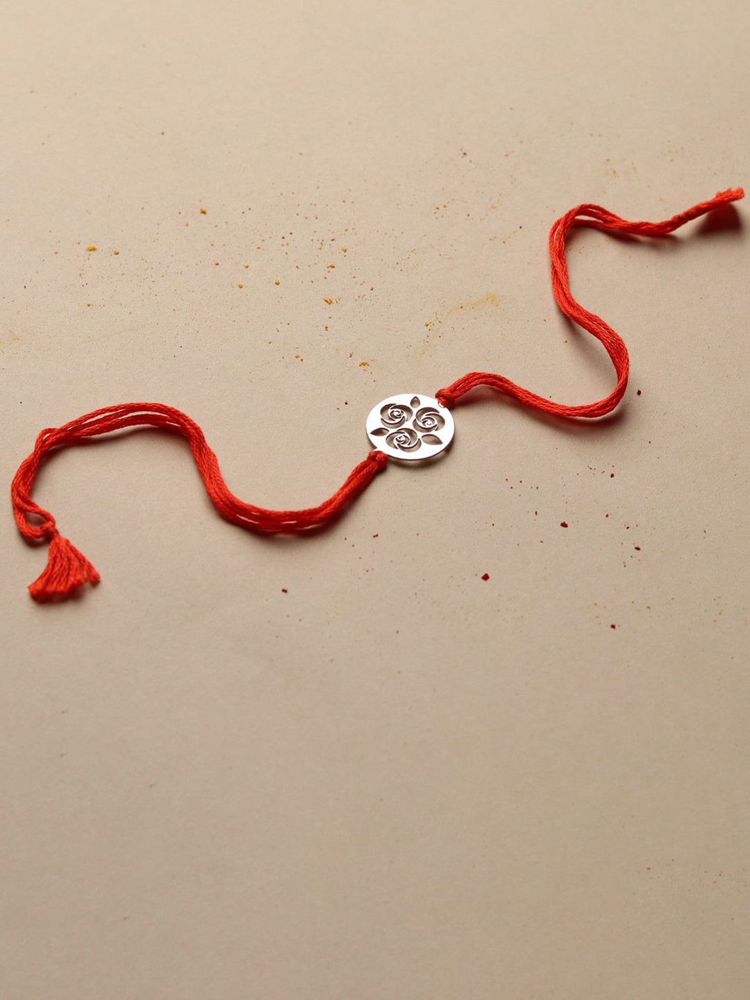 House of Aadyaa 92.5 Sterling Silver Laser Cut Rose Bunch Thread Rakhi