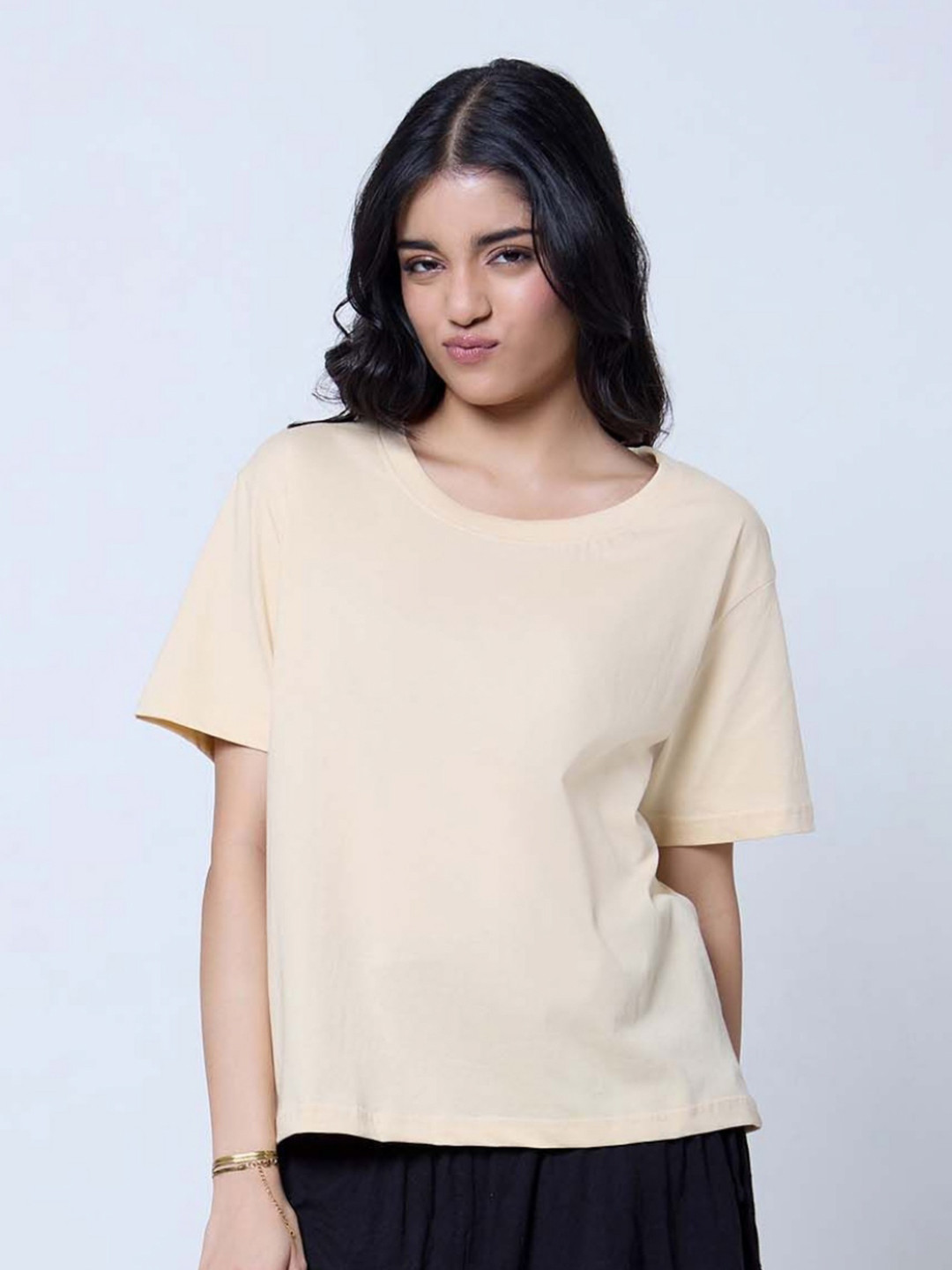 DKY Round Neck Drop-Shoulder Sleeves Cotton Boxy T-shirt