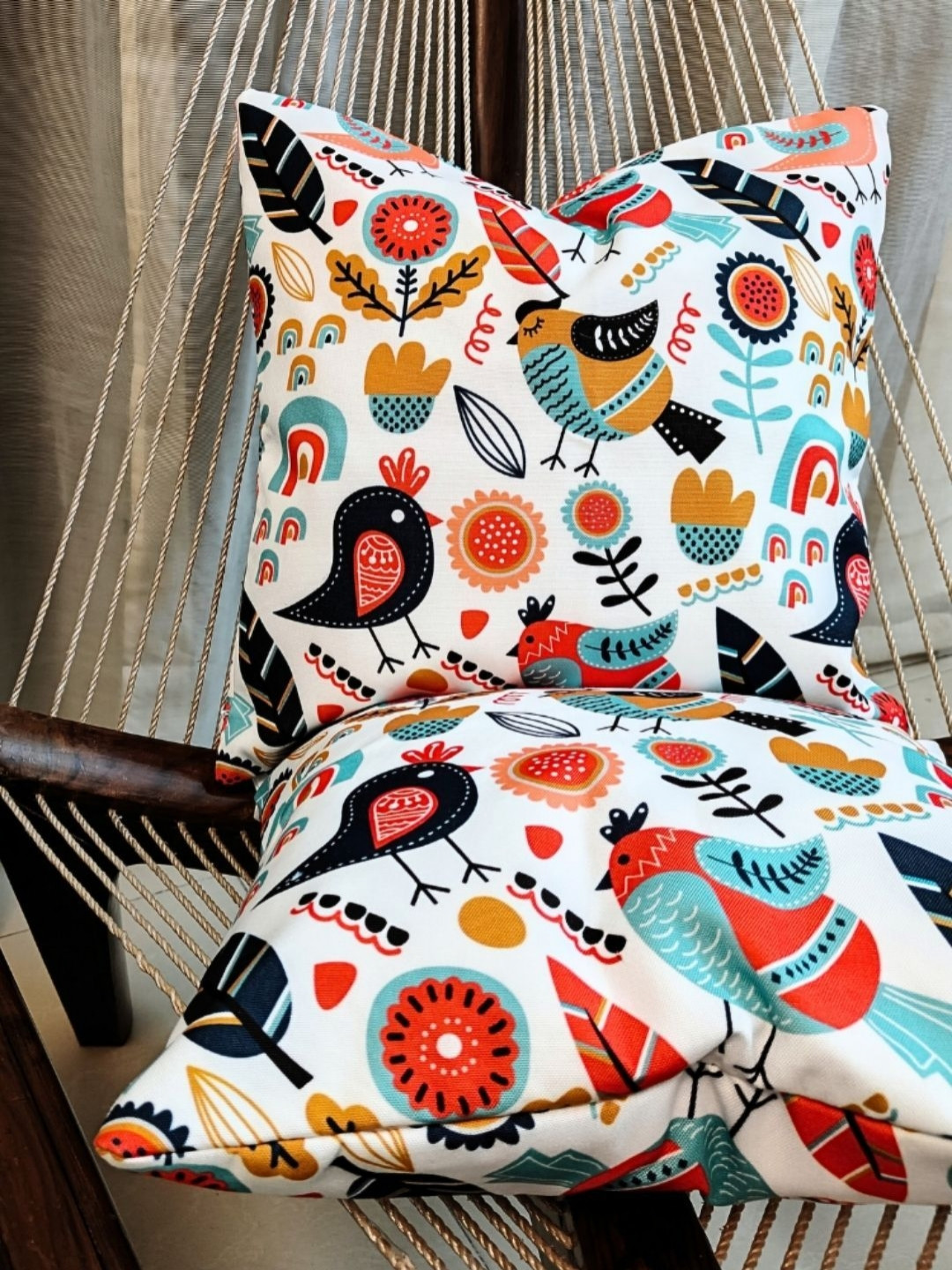 Akira Furnishings White & Red 2 Pieces Quirky Square Cushion Covers