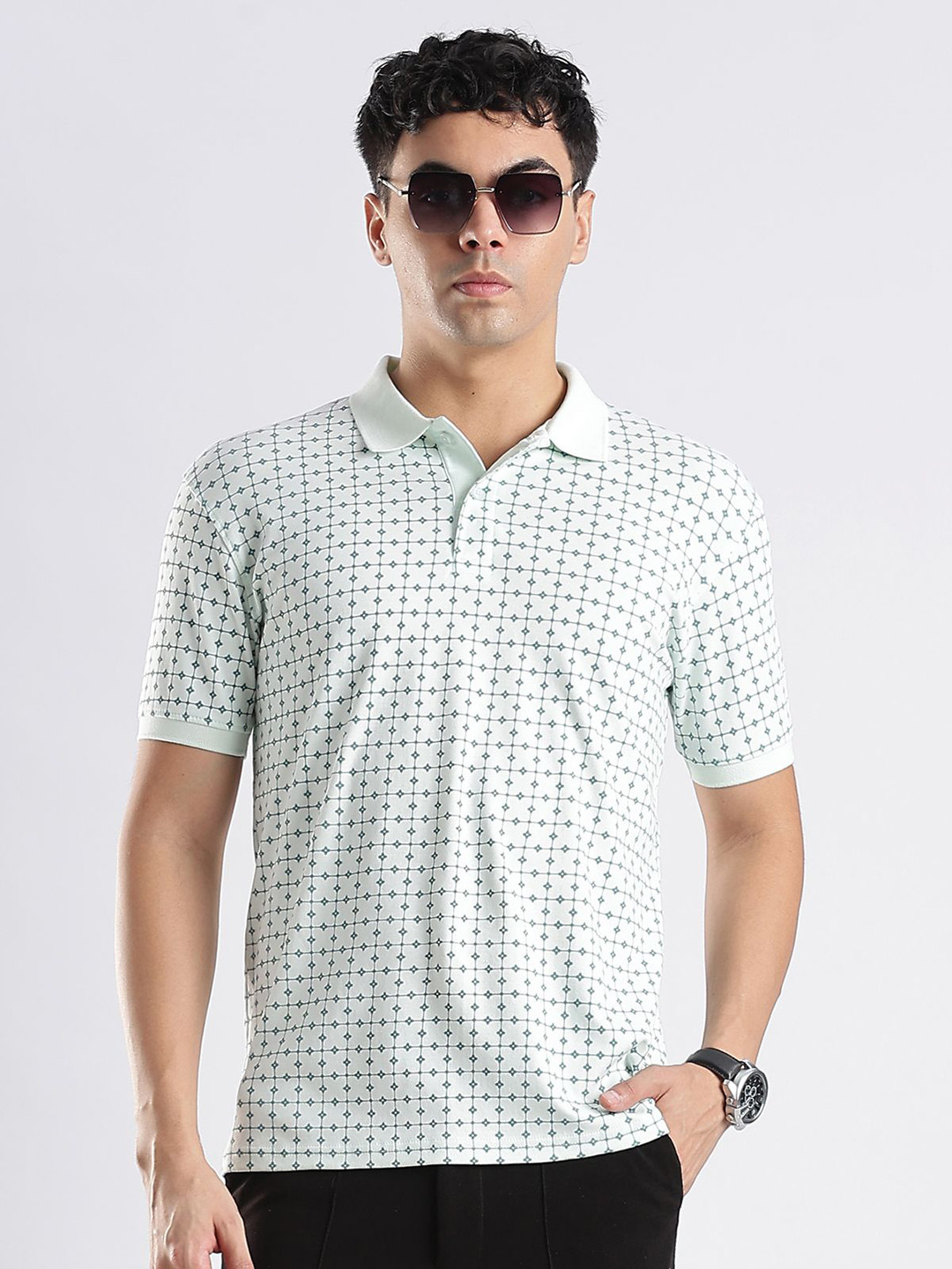 ADRO Floral Printed Polo Collar Cotton T-shirt