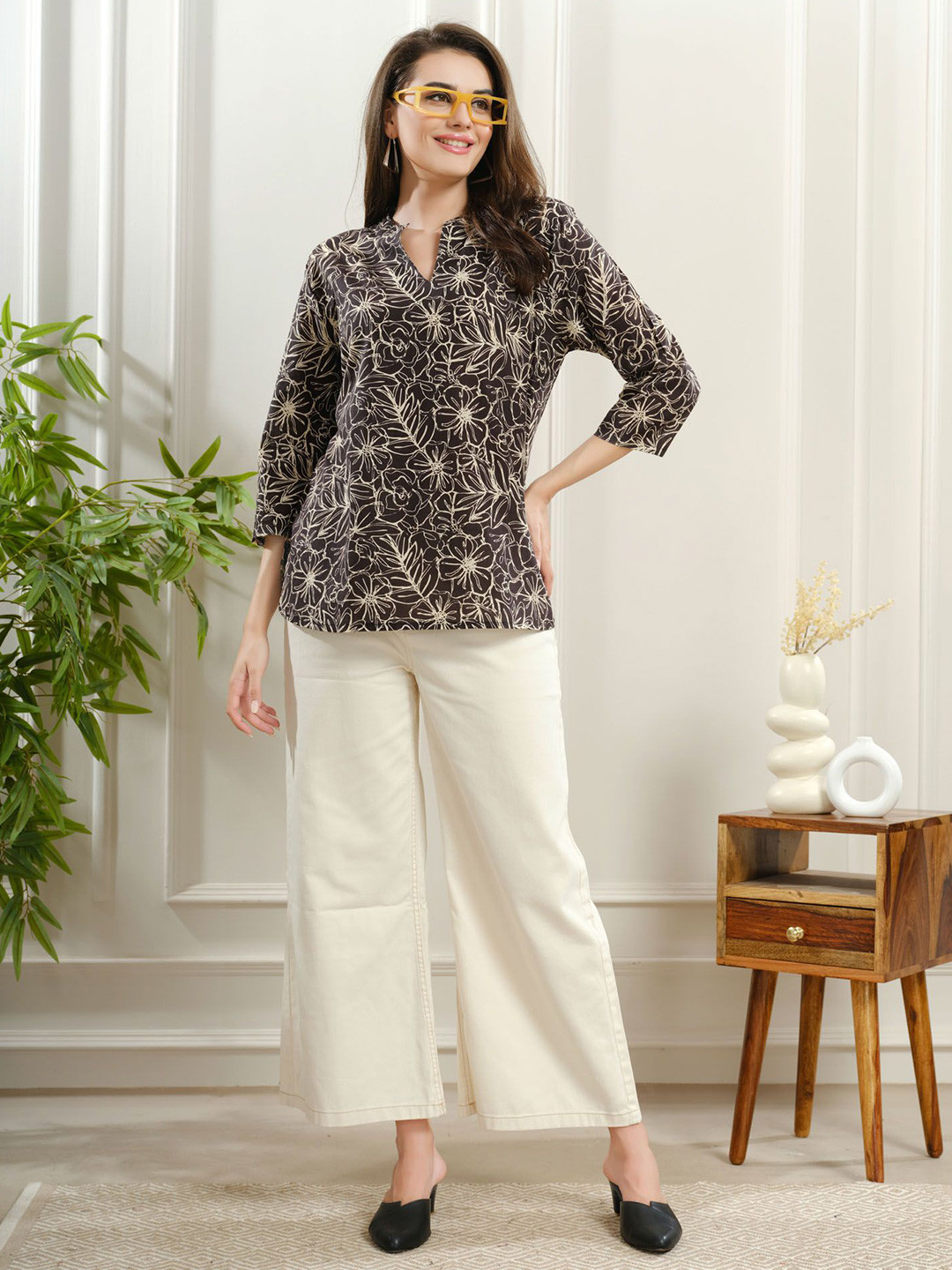NIGHT FLOSS Floral Printed Regular A-Line Top