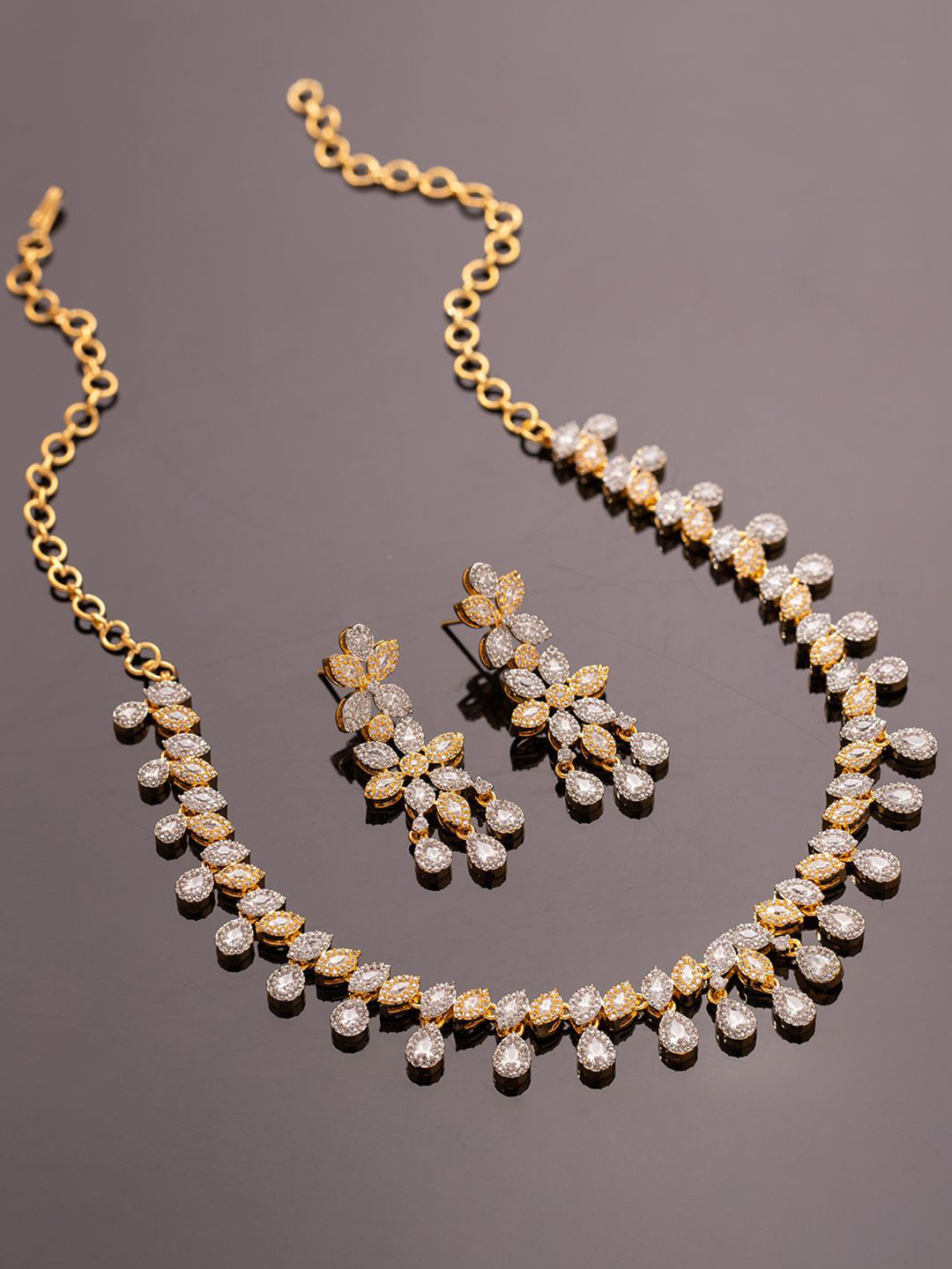 Voylla Gold-Plated Sparkling Essentials Zyra Cascade American Diamond Jewellery Set