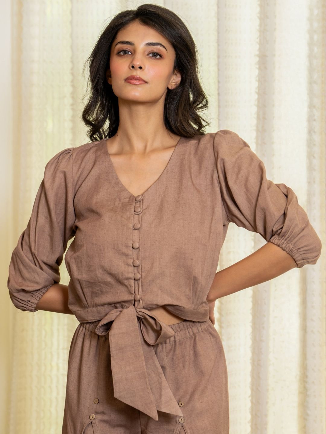 HOUSE OF JAMOTI V Neck Top With Trousers Dune Comfort Co Ord Set