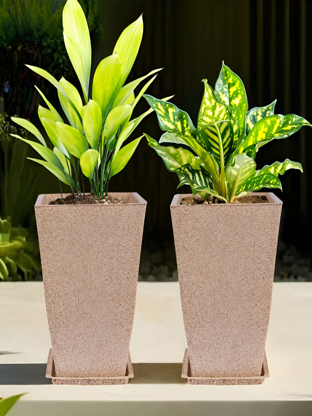 RUBOXA Marble Tower 2-Pcs Brown UV-ProtectedPlanters