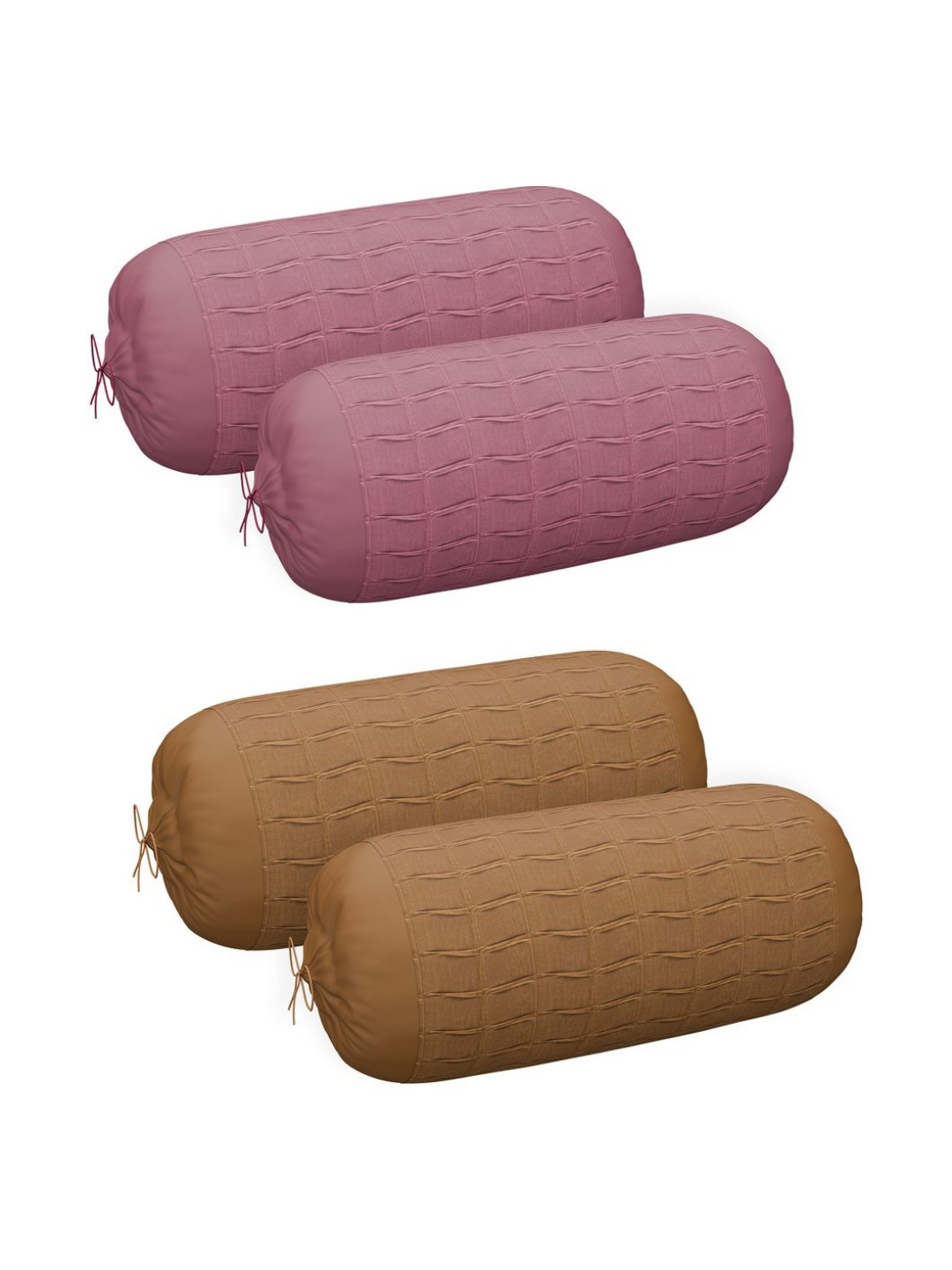 RUBOXA Pink & Brown 4 Pieces Textured Bolster Covers With Drawstring Closure