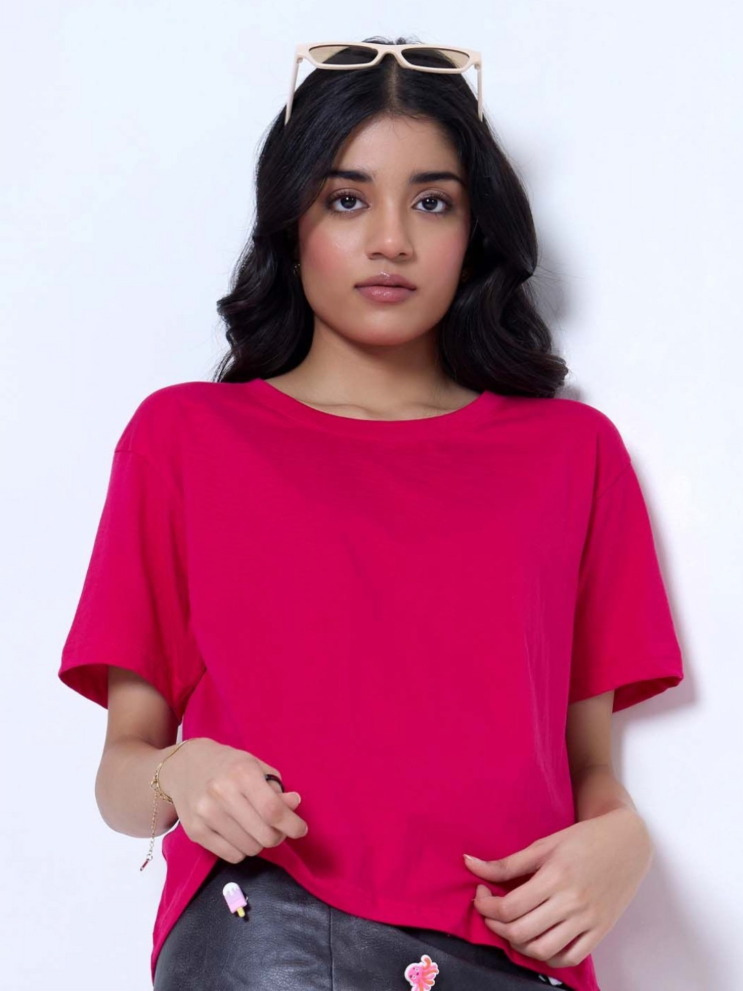 DKY Round Neck Drop-Shoulder Sleeves Cotton Boxy T-shirt