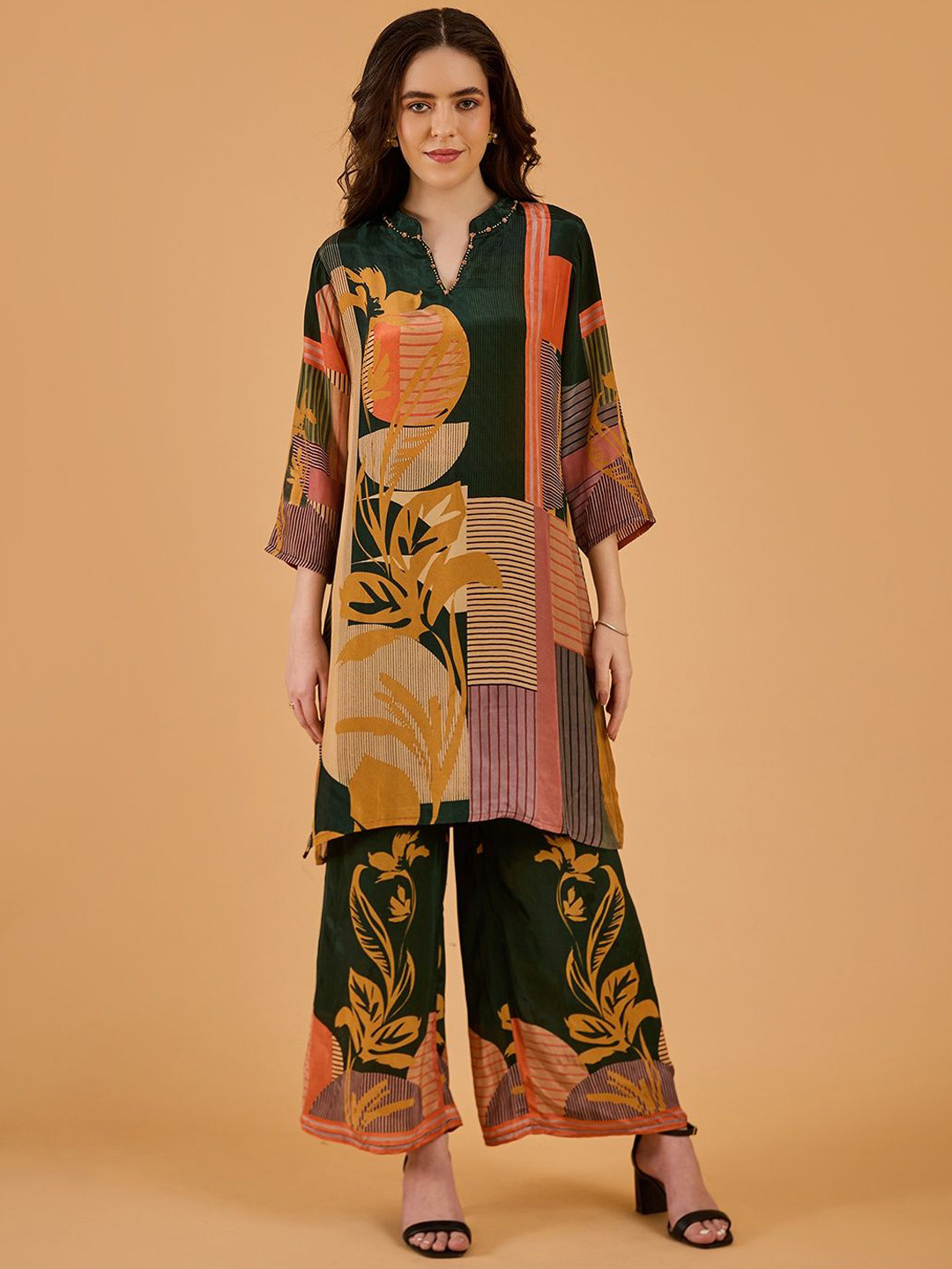 dhartii Abstract Printed Tunic & Palazzos Co-Ord Set
