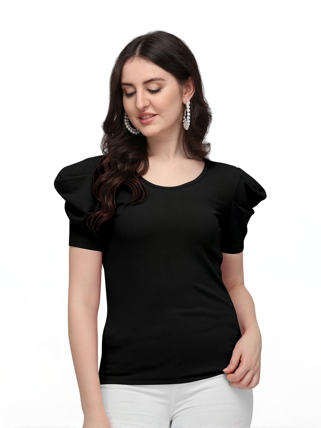 GADHESARIYA Womens Black Puff Sleeve Top