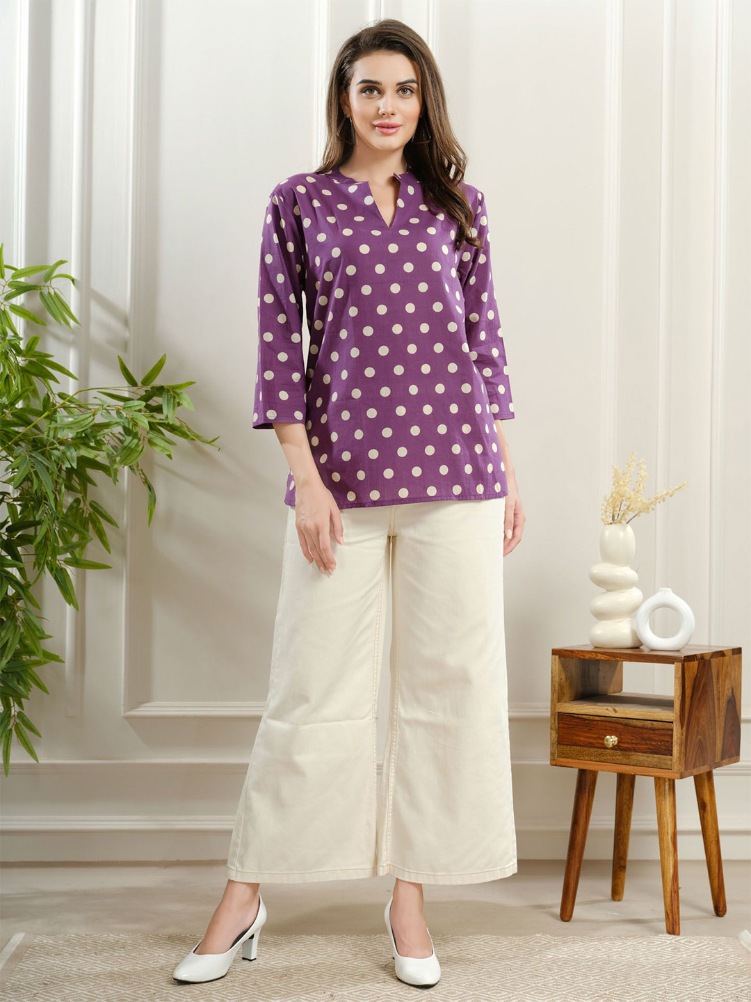 NIGHT FLOSS Women Polka Dots Pure Cotton Kurti
