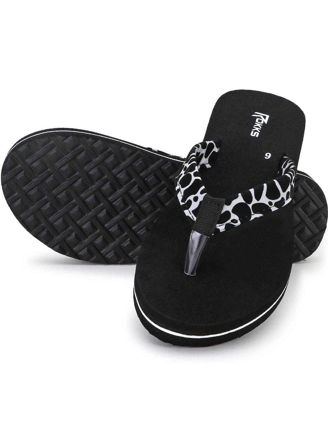ROKKS Women Black Rubber Black Flip-Flops