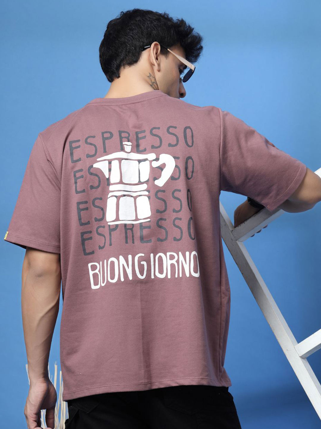 Mauve & White Typography Round Neck T-shirt