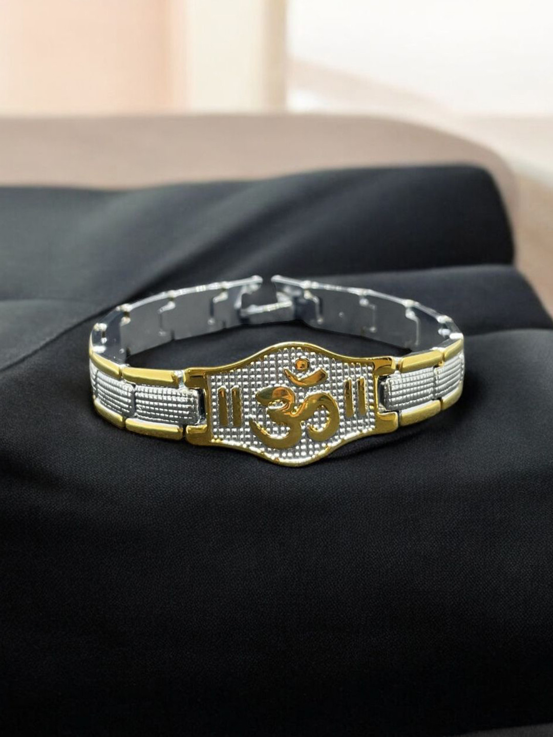 AAGAM Men Gold-Plated Om Two Tone Wraparound Bracelet