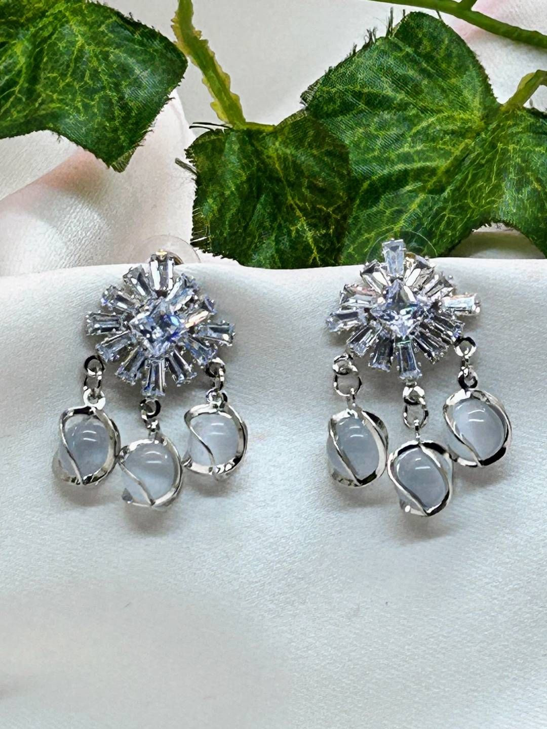 Neeara Fashion Silver Plated Artificial Stones Studded & Beaded Square Studs