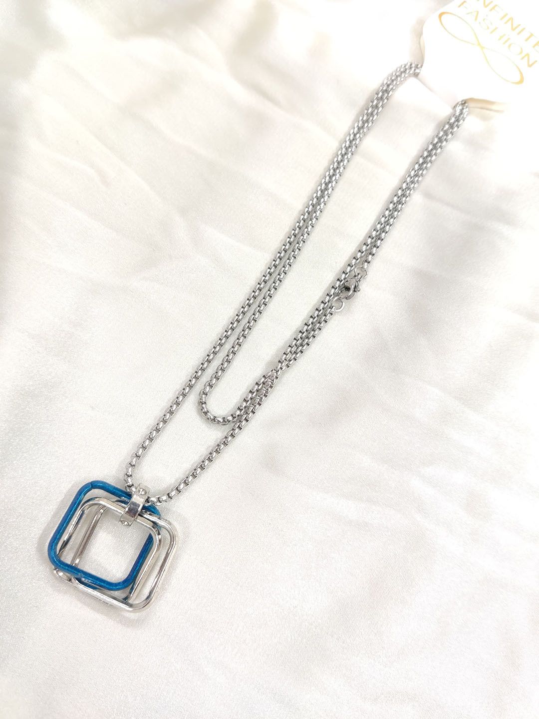 Lovemi Movements Stainless Steel Silver-Plated Square Pendants With Chains