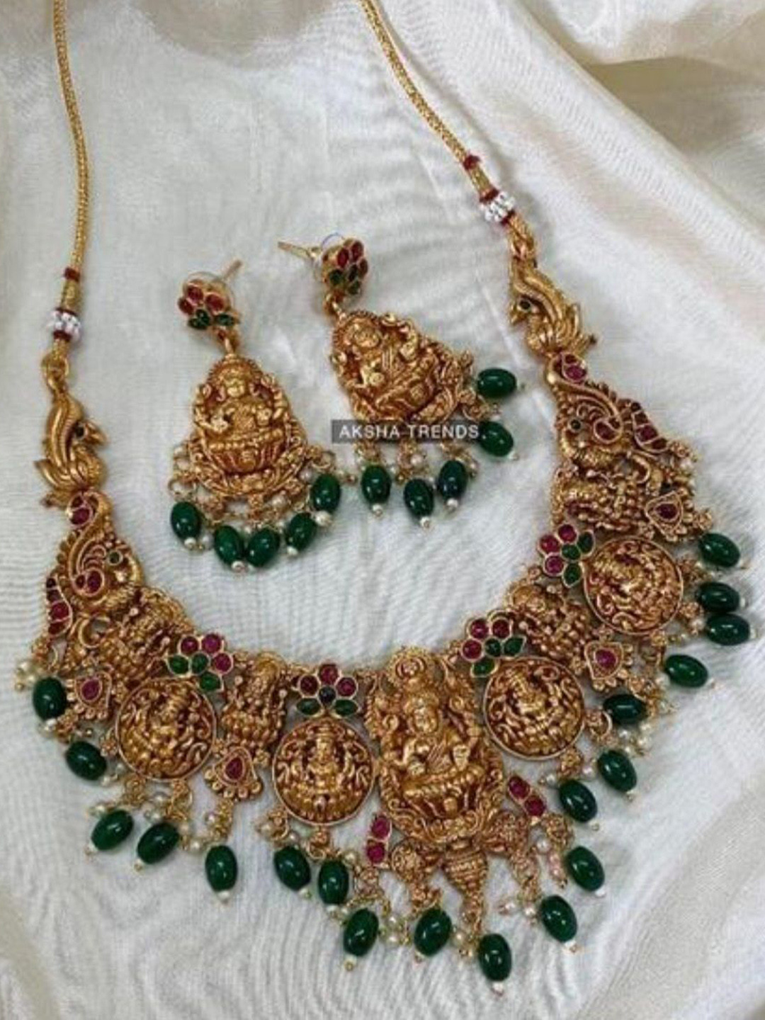 LAFORWORD Gold-Plated Cubic Zirconia-Studded & Beaded Jewellery Set