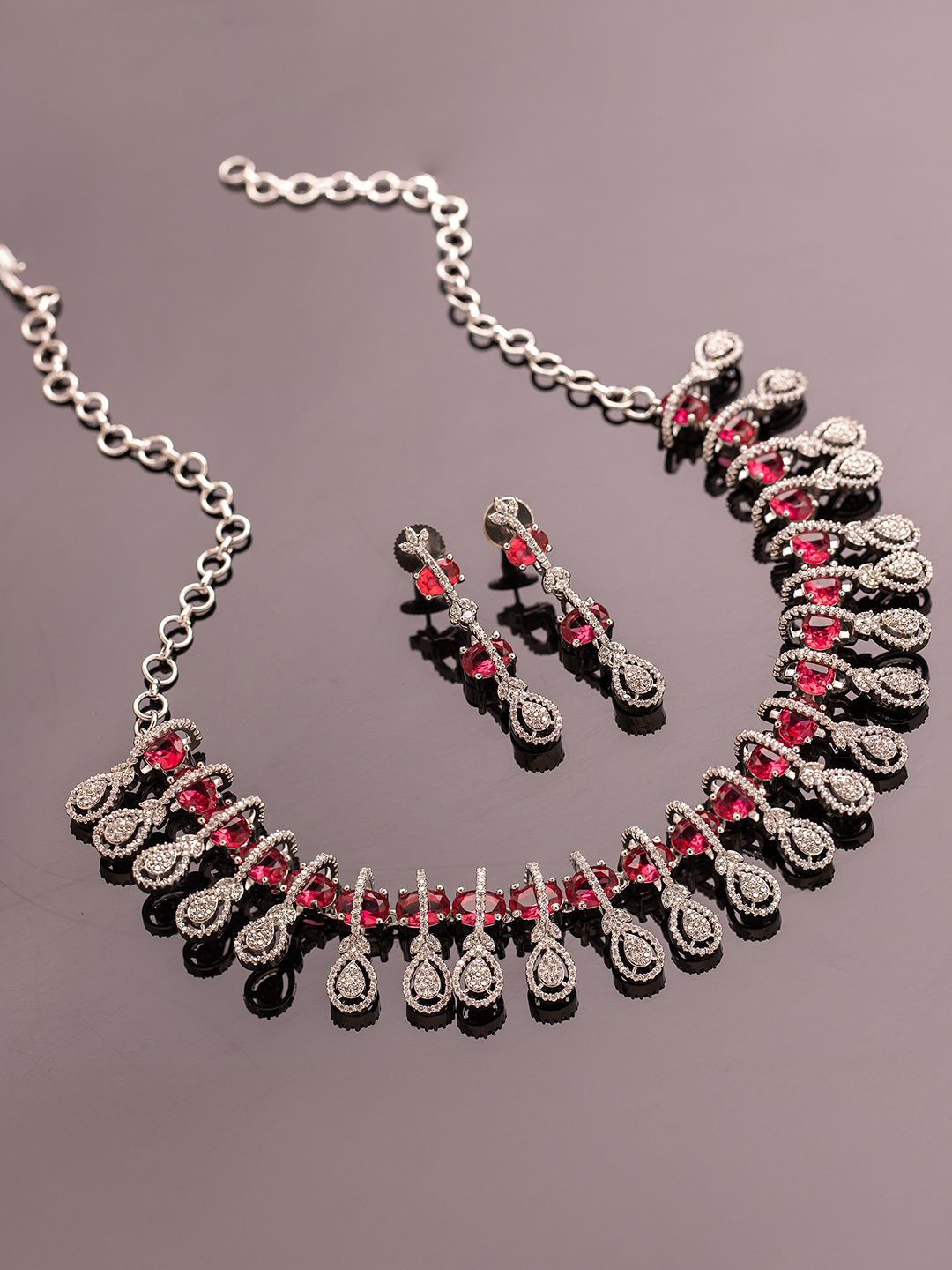 Voylla Rhodium-Plated Sparkling Essentials Rubelle American Diamond Jewellery Set