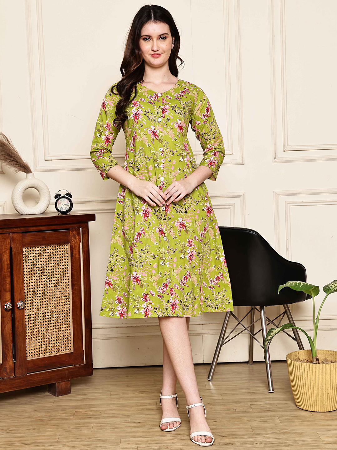 Merira Women Floral Print Fit and Flare Dress