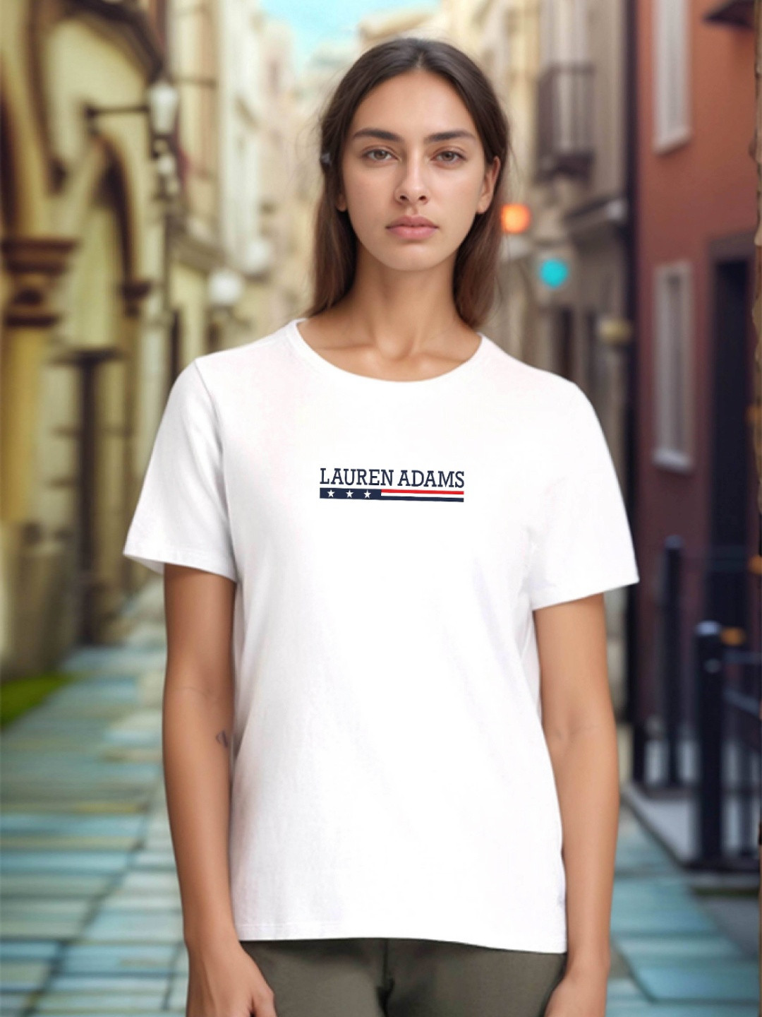 LAUREN ADAMS Brand Logo Printed Pure Cotton T-Shirt