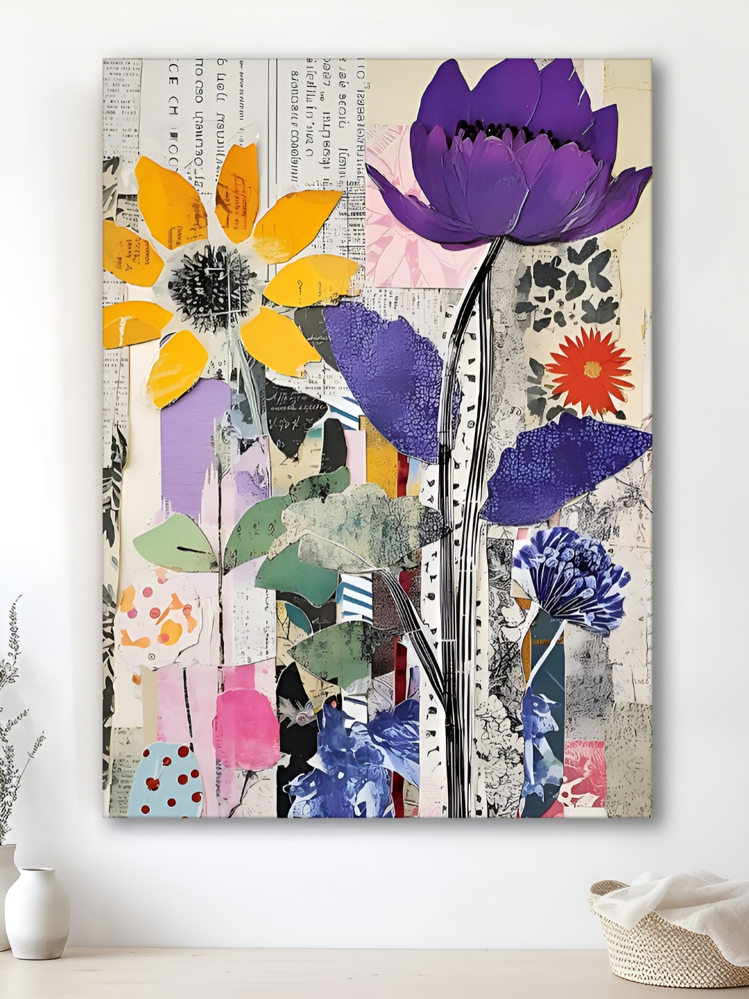 Myntra Elegant Homes Yellow & Purple 1 Piece Canvas Floral and Botanical Wall Paintings