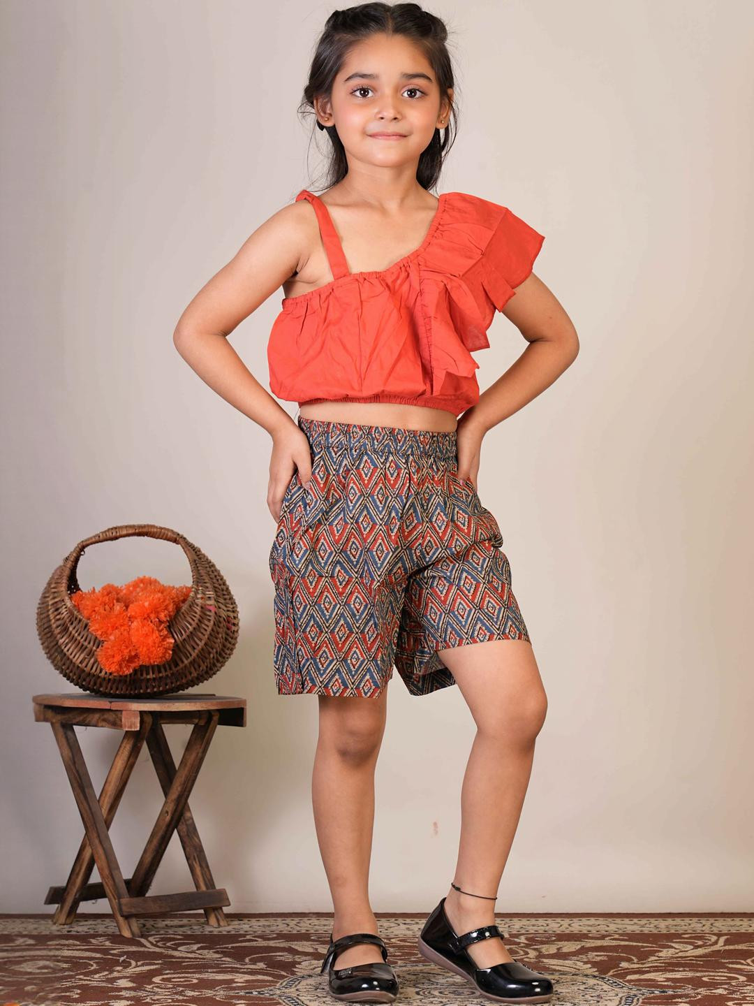 FabJunior Solid Pure Cotton Crop Top & Shorts