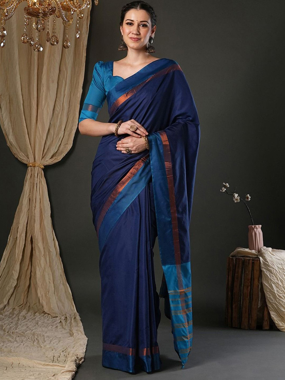 IndianRang Women Solid Zari Art Silk Saree