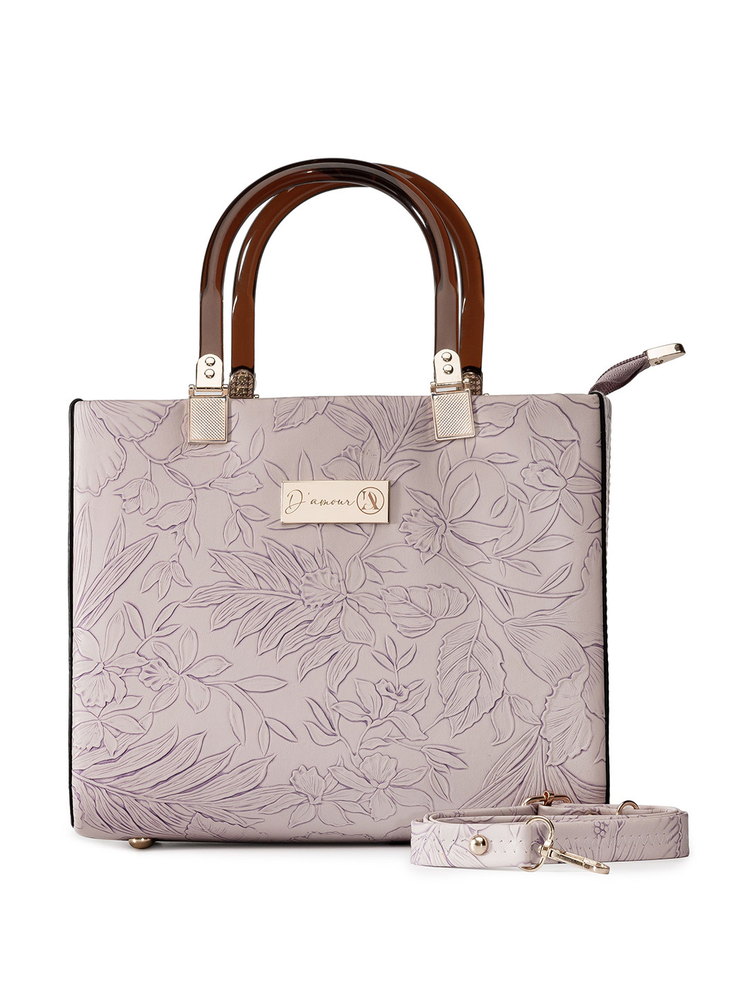 D' Amour PU Floral Printed Quilted Structured Handheld Bag