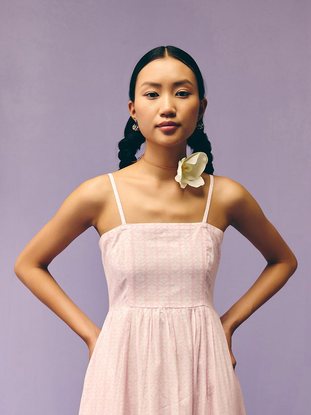 Prakriti Jaipur Women Cotton Lavender Strappy Long Dress