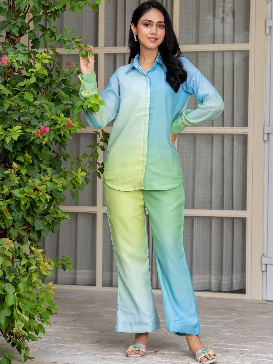 HOUSE OF JAMOTI Printed Shirt Collar  Shirt With Trousers Colorfall Co Ord Set