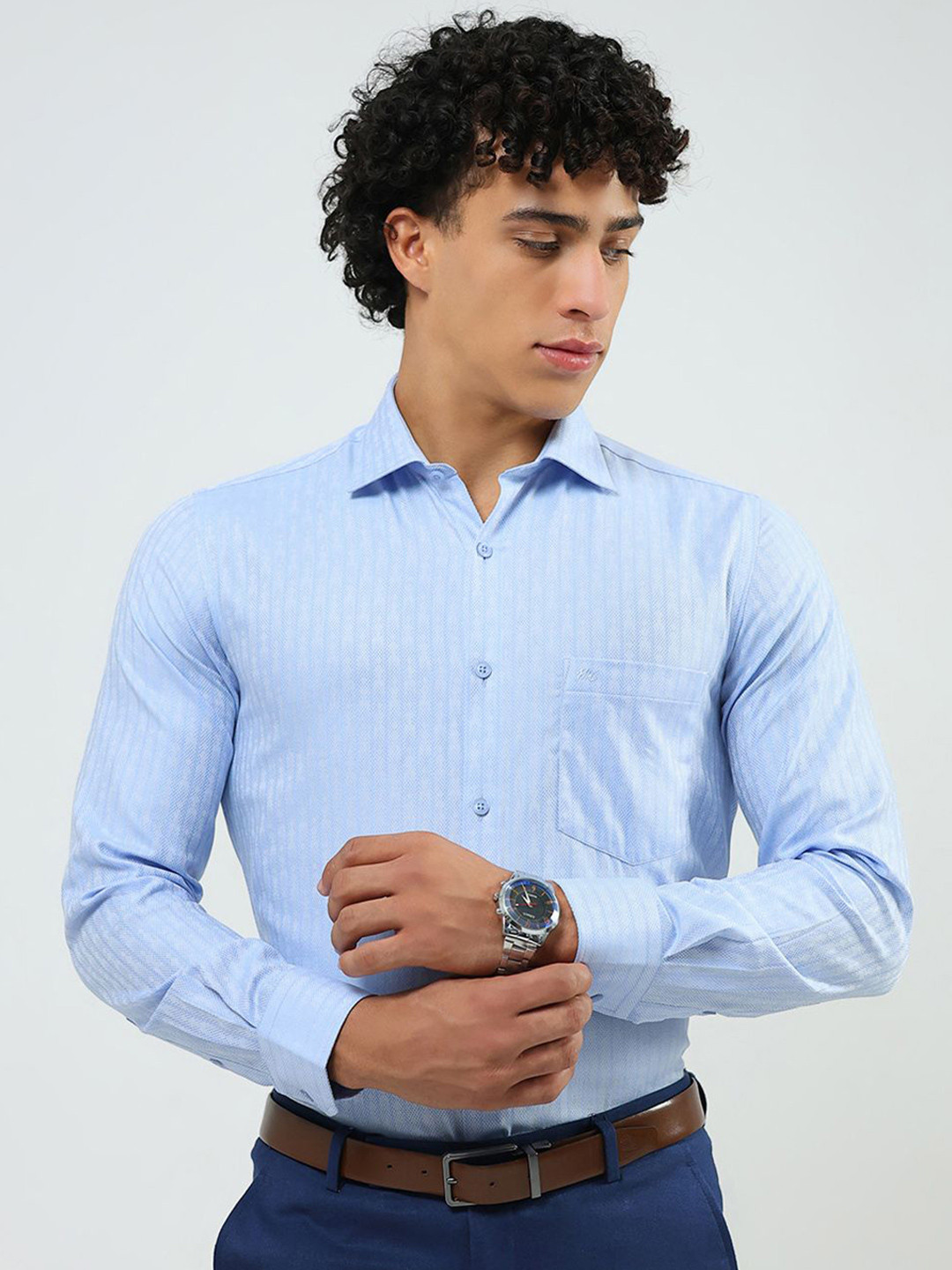 Monte Carlo Long Sleeves Spread Collar Opaque Cotton Regular Fit Formal Shirt