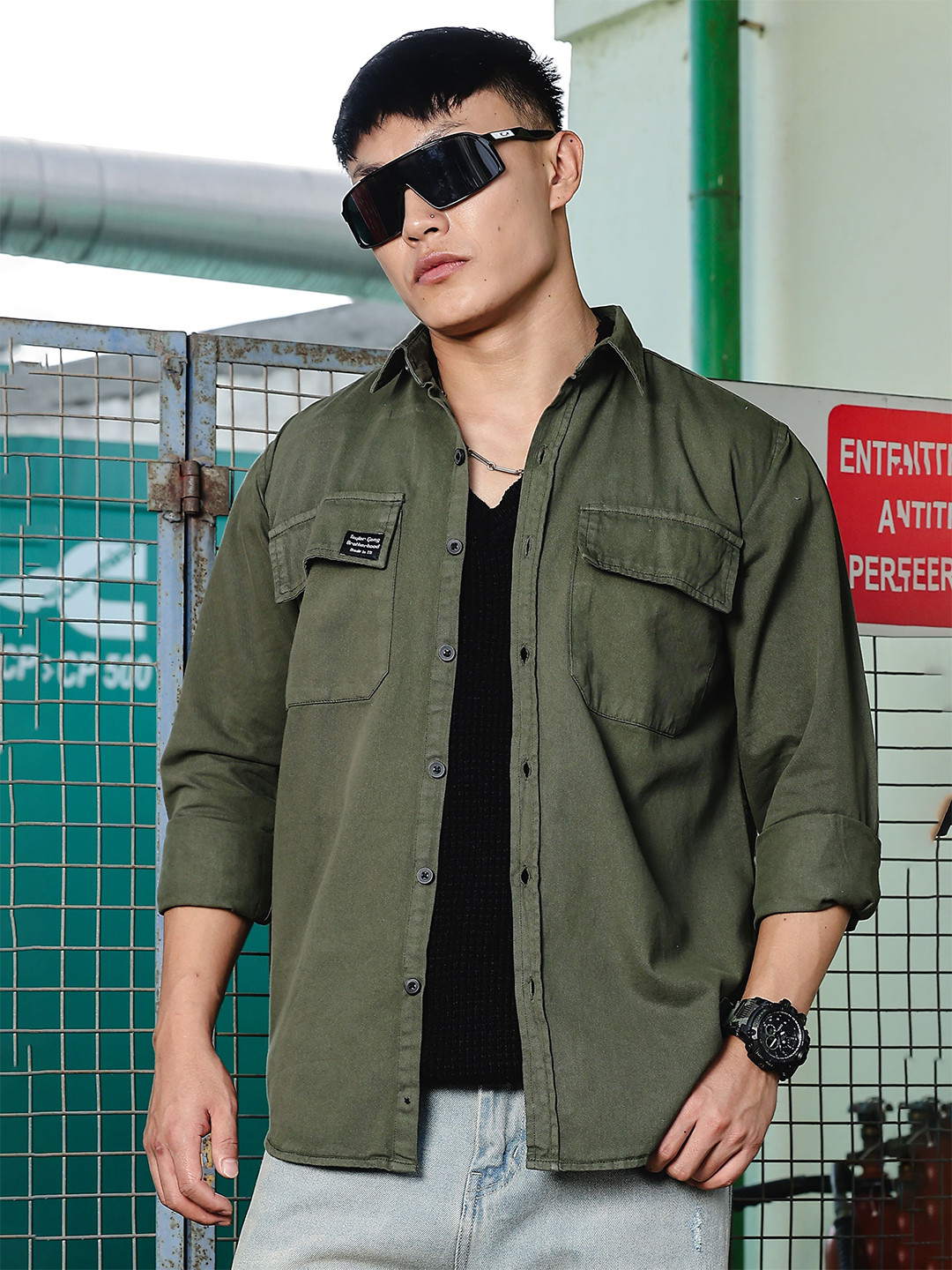 FOUL CHILD Cotton Denim Casual Shirt