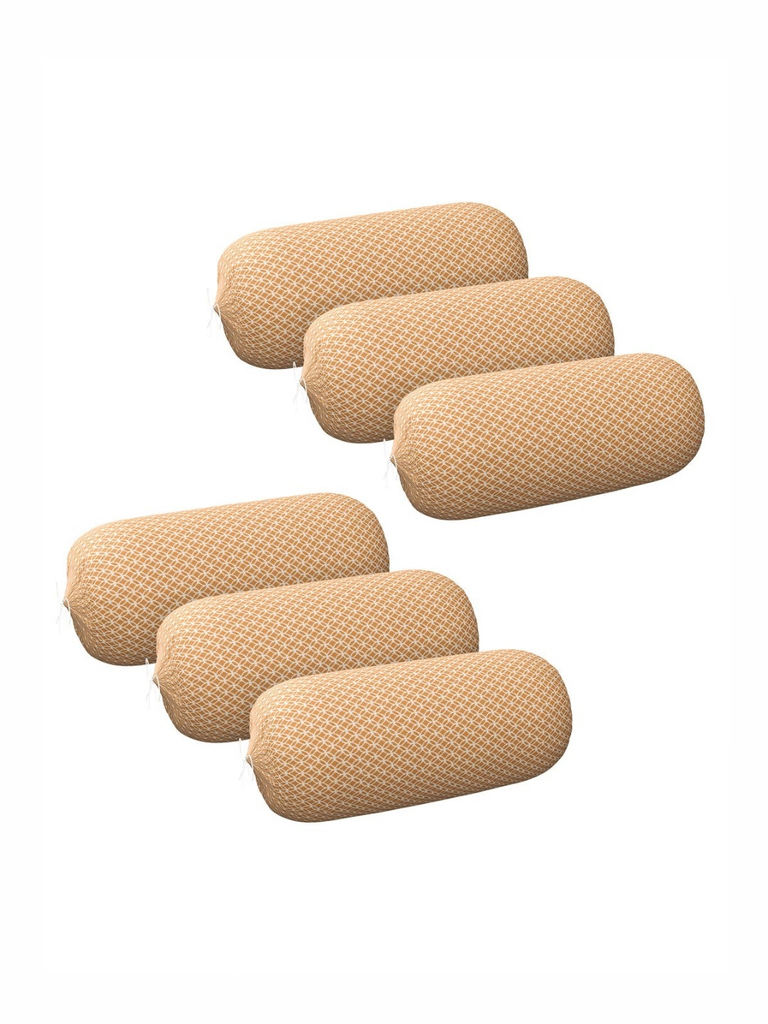 RUBOXA Gold-Toned & White 6 Pieces Self Design Microfiber Bolster Covers