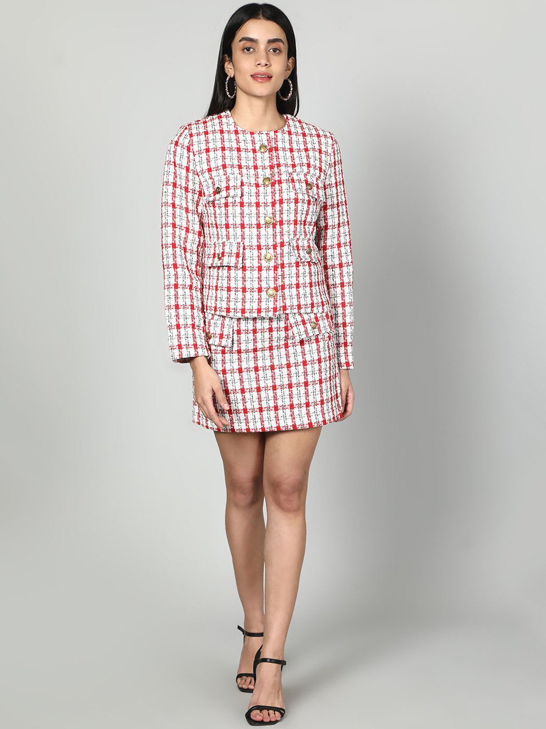 Fashion Gaiia Checkered Jacket & Skirt Co-Ord Set