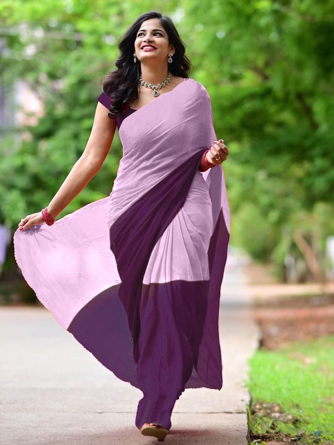 HERE&NOW Colourblocked Half and Half Festive Saree