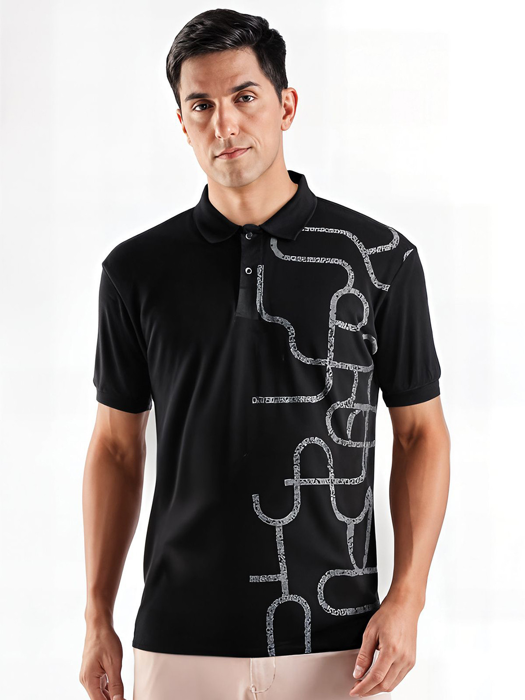 ADRO Abstract Printed Polo Collar Cotton T-shirt