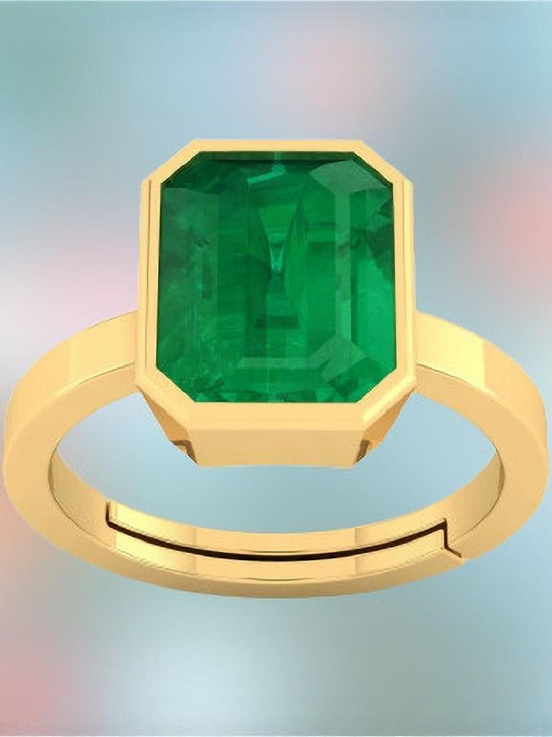 GenZcomplex Brass Finger Ring with 4.72 Carat Emerald Gemstone