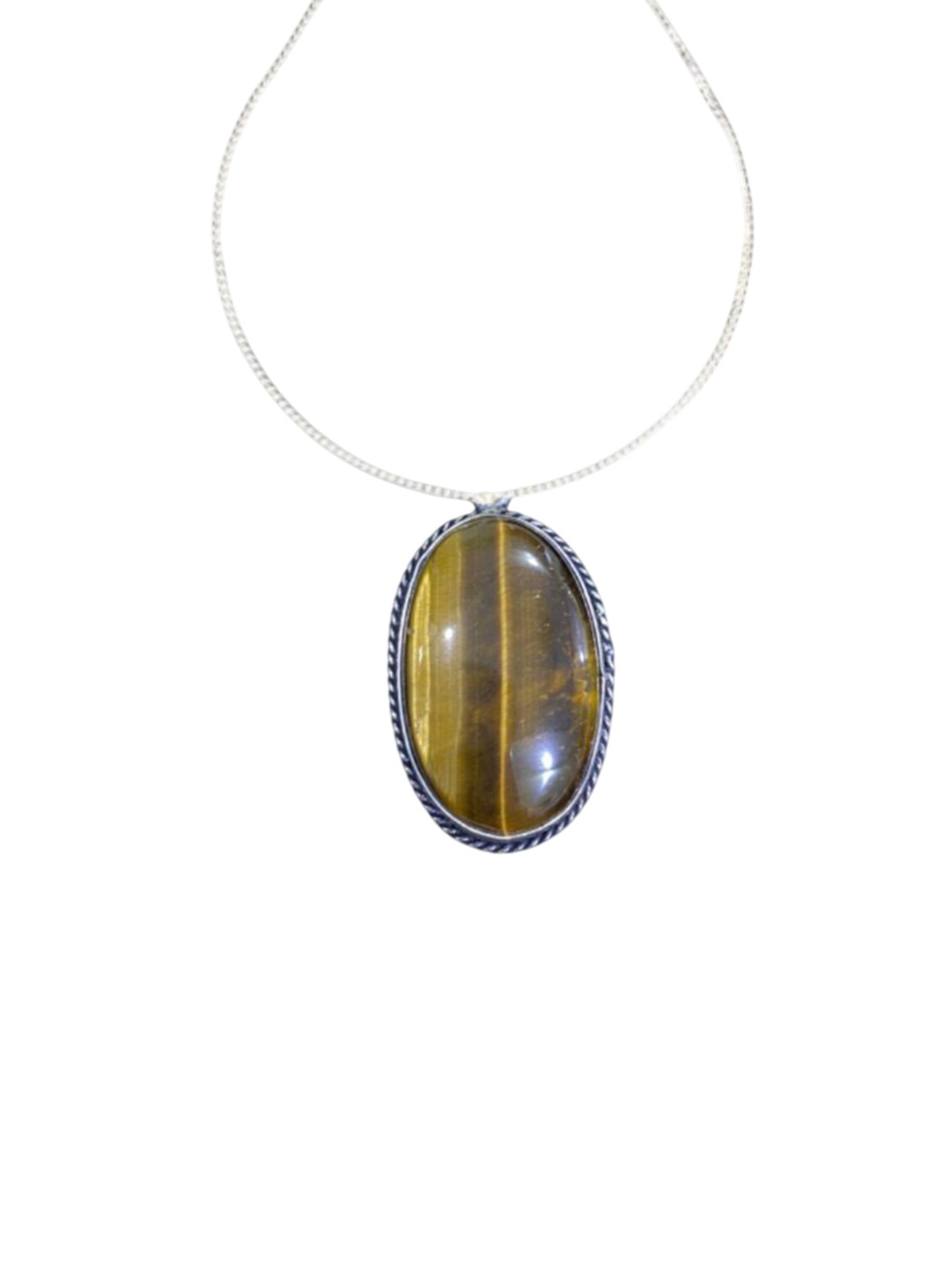 GenZcomplex Silver Plated Tiger's Eye Stone Studded Pendant With Chain