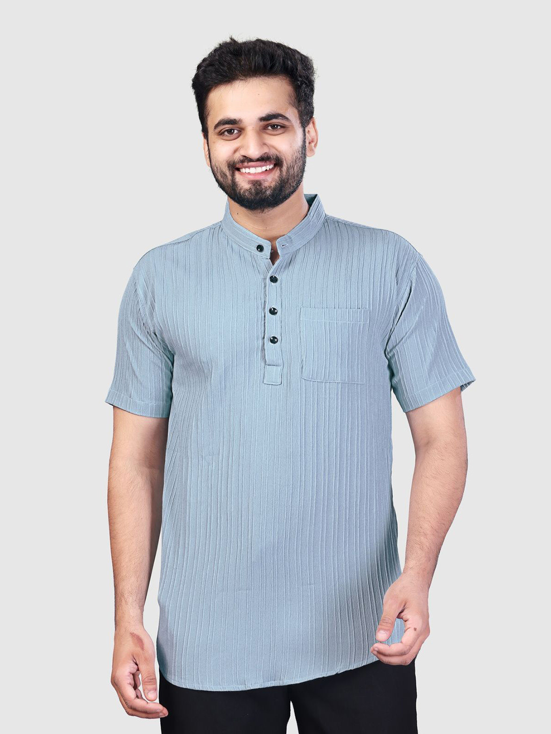 D'KAPARINA Striped Band Collar Short Kurta