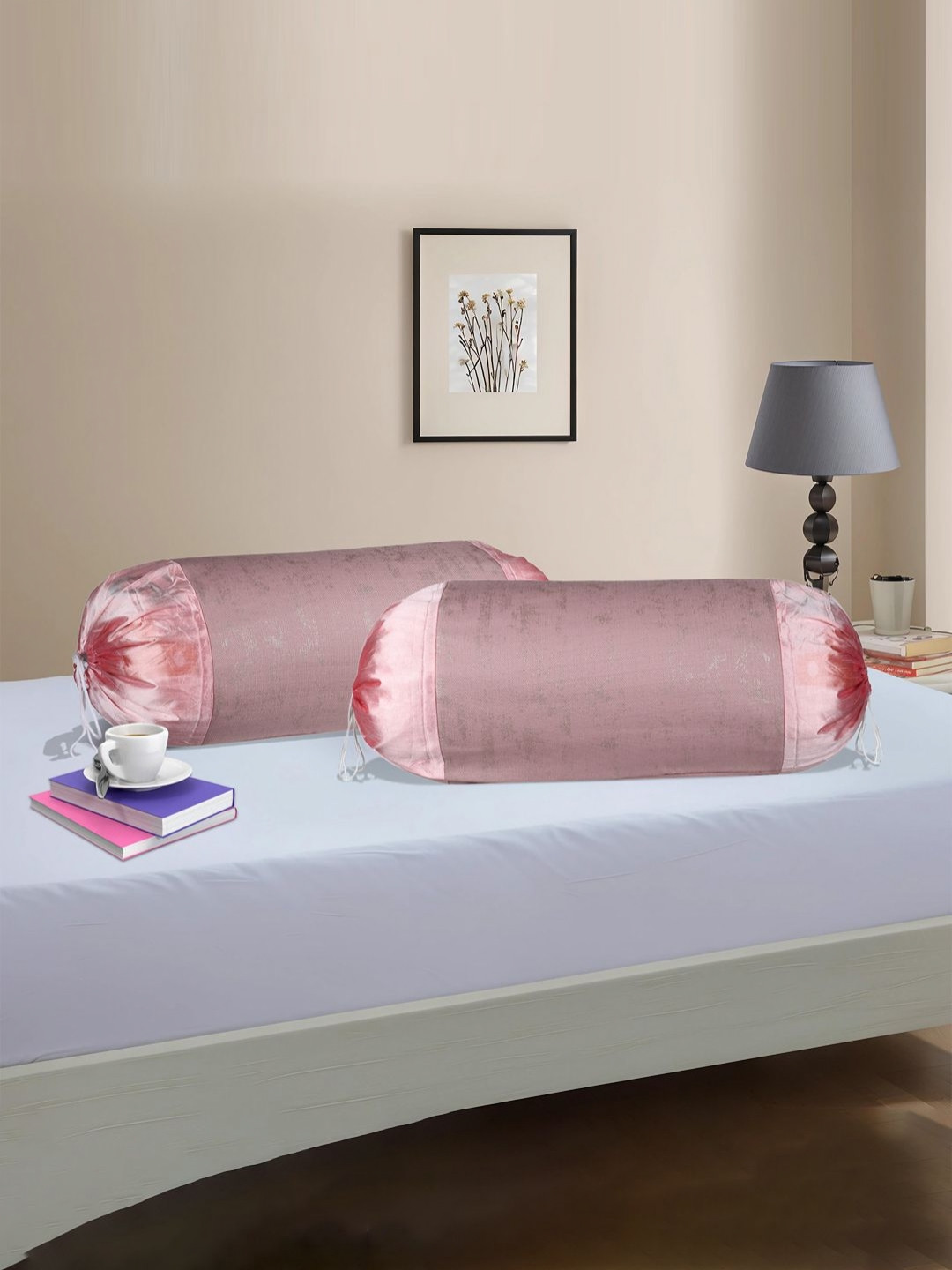 RUBOXA Pink & White 2 Pieces Swiss Print Skin-Friendly Bolster Covers