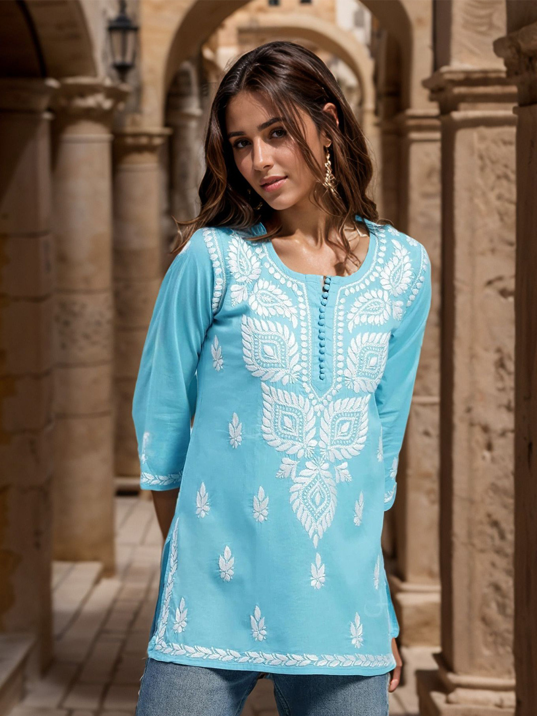 Sitaram Designer Floral Embroidered Thread Work Straight Kurti