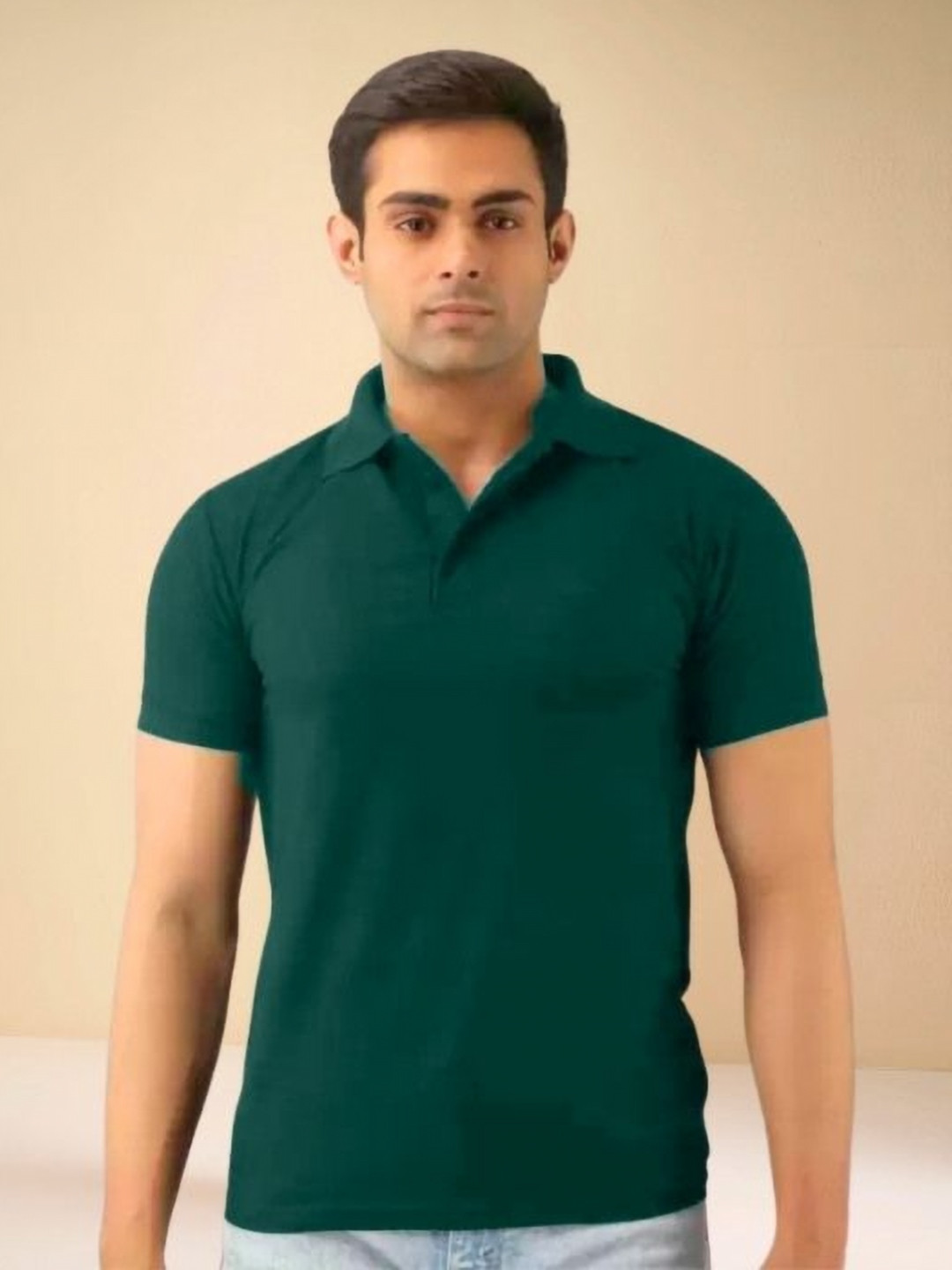 URBANICE Green Polo Collar Regular Fit Casual T-shirt