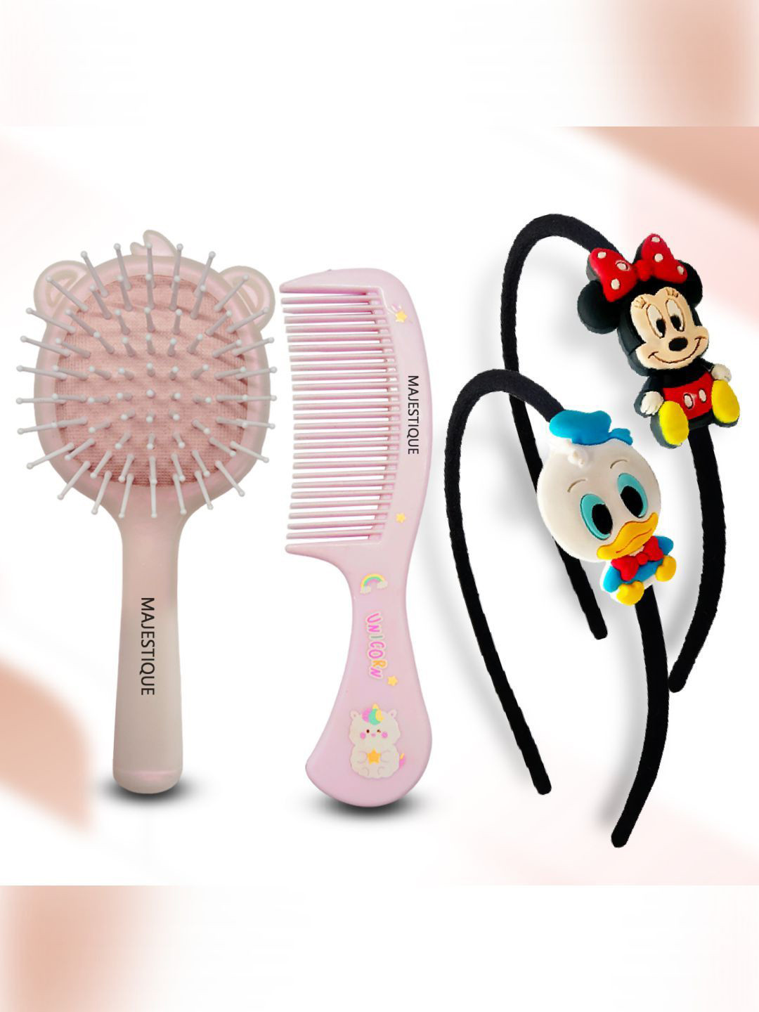 MAJESTIQUE Girls Set of 2 Grooming Brush Comb Set  Cartoon Hair Bands