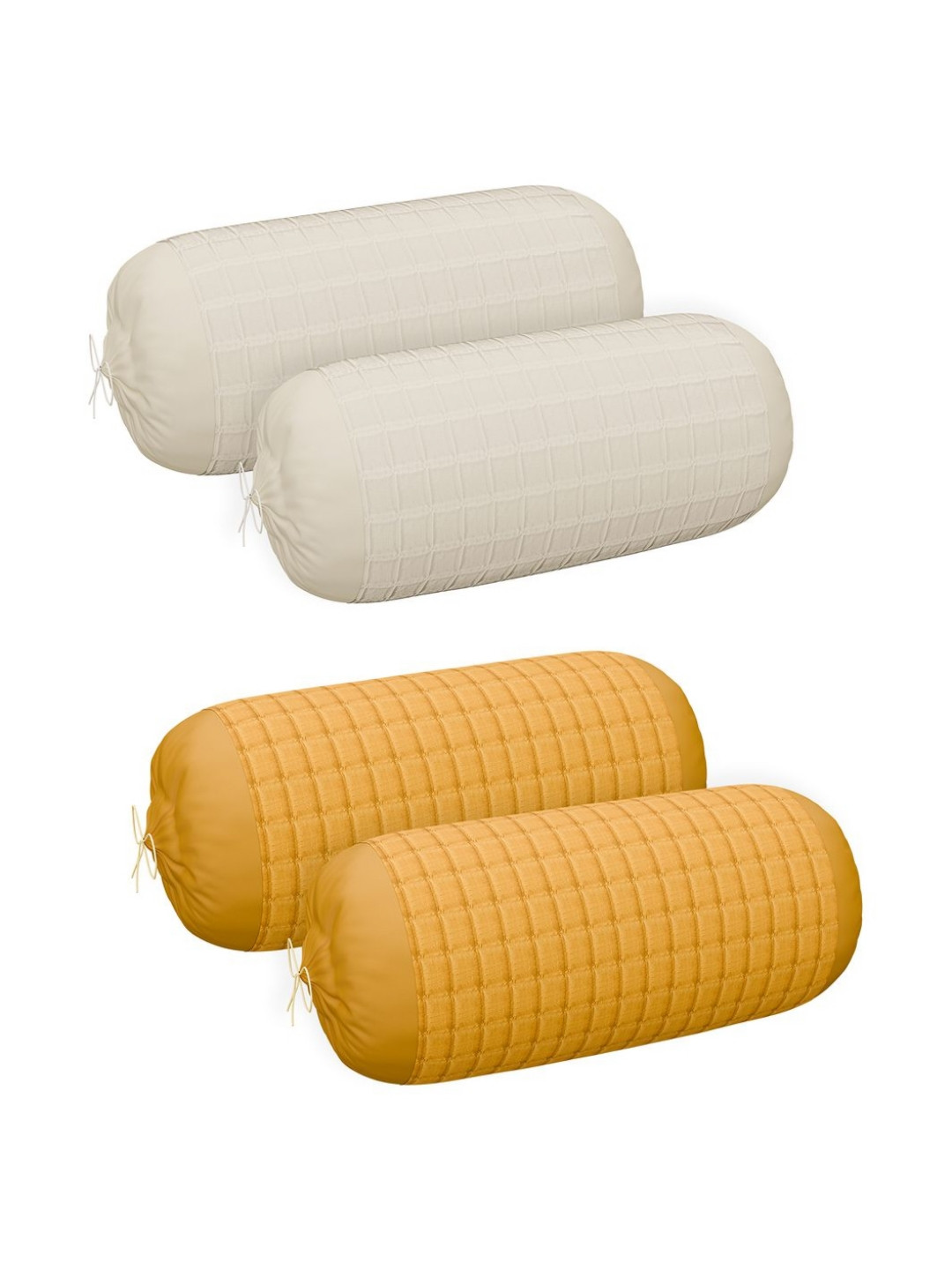 RUBOXA Mustard & Cream-Coloured 4 Pieces Textured Bolster Covers